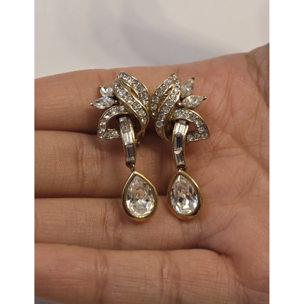 High-end 1980s Attwood & Sawyer (A&S) 22k Plated & Rhinestone Clip-On Earrings